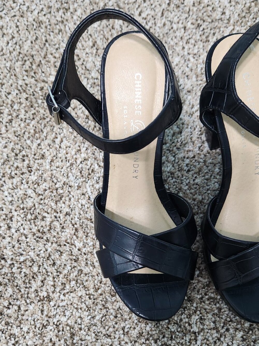 Chinese Laundry Black Croc Platform Heel Sandals Ankle Strap Sz 8.5 - Picture 5 of 15